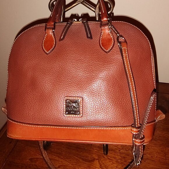 DOONEY & BOURKE ALL WEATHER LEATHER ZIP ZIP SATCHEL 2 HANDLE CROSSBODY AMBER - Picture 1 of 15